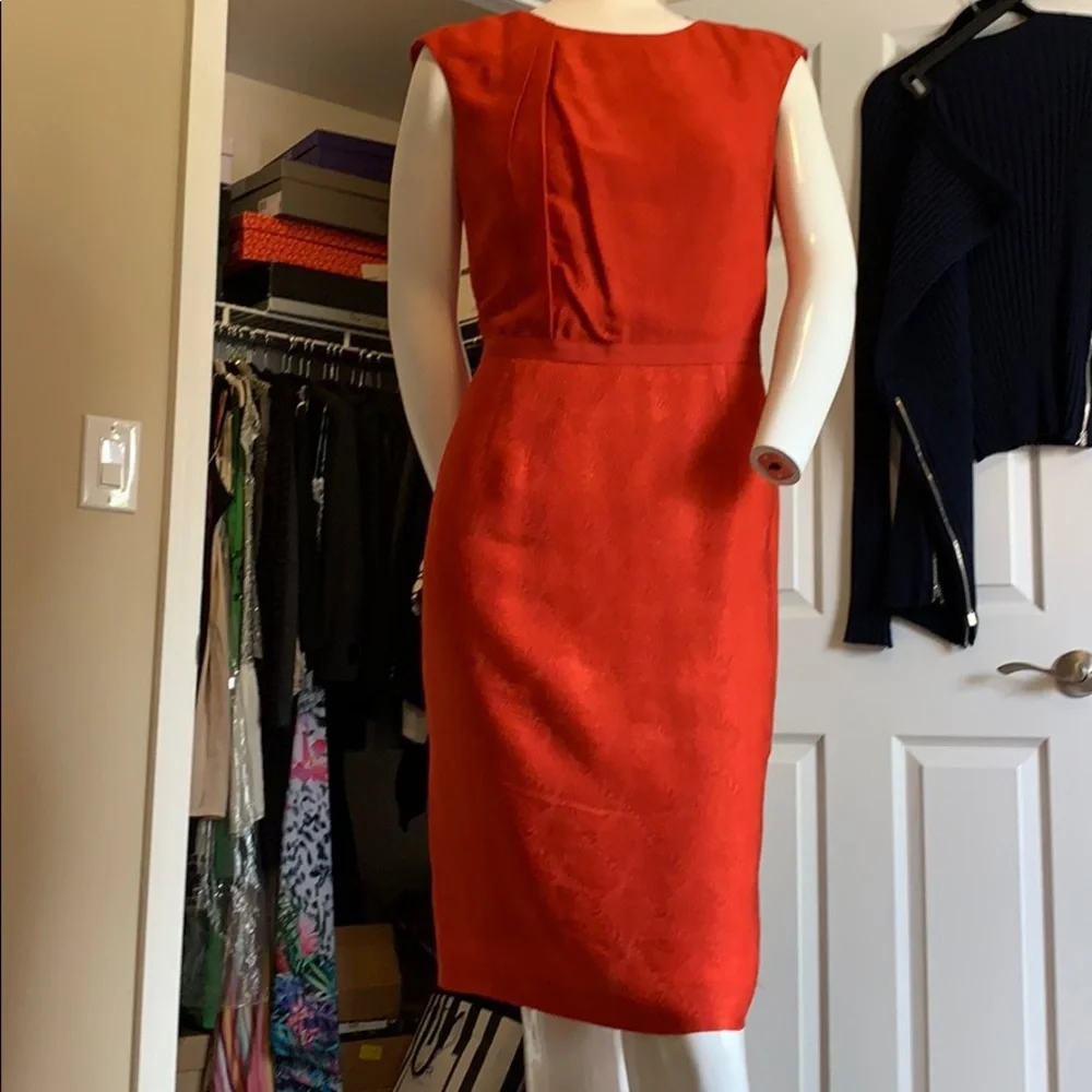 HUGO Hugo BOSS Textured Fabric Round Neck Cinched Waist Pencil Dress NWOT 6 - Picture 2 of 15